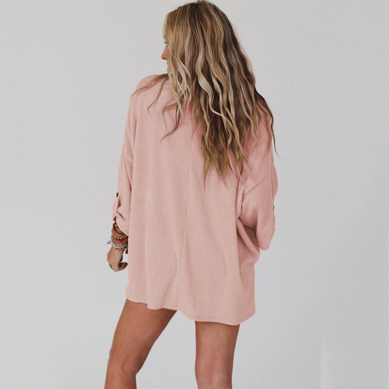Quanzhou Pocket Oversize Ribbed Solid Color Trending Casual Knitted Tops For Women