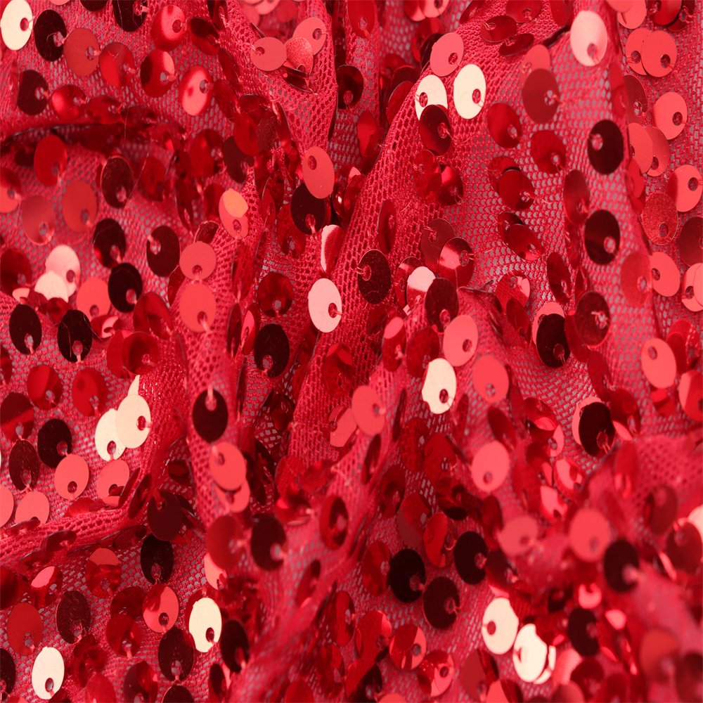 New Arrival Fashion Design Embroidery Woven Mesh 3mm Shimmer Red Sequin Fabric