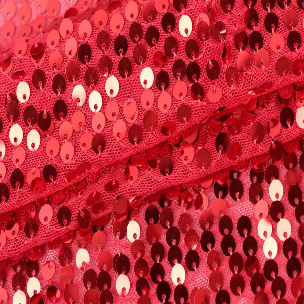 New Arrival Fashion Design Embroidery Woven Mesh 3mm Shimmer Red Sequin Fabric