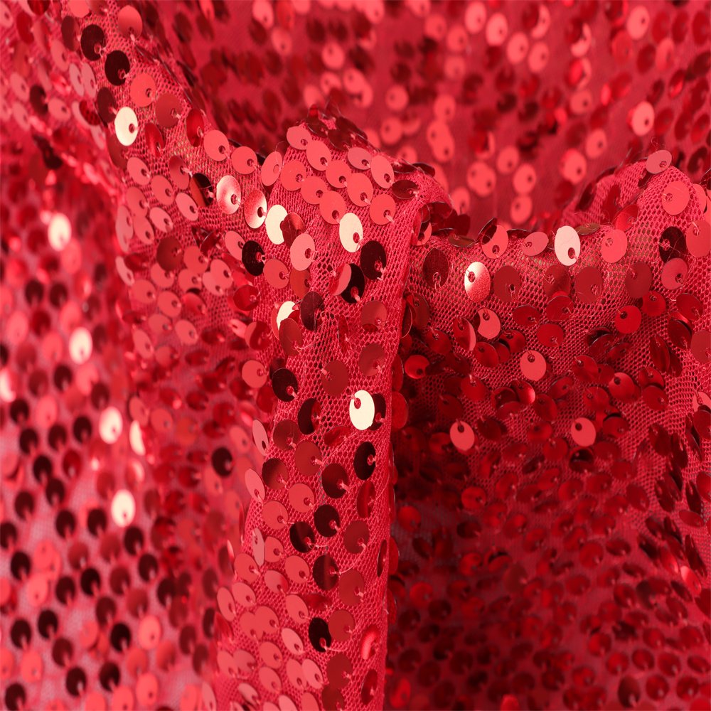 New Arrival Fashion Design Embroidery Woven Mesh 3mm Shimmer Red Sequin Fabric