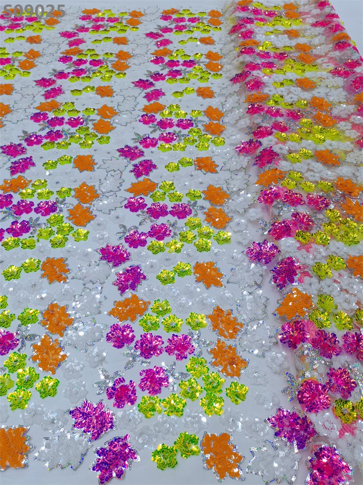 Multicolor Sequin Embroidery Net Fabric Tissu African Bridal Lace Fabric