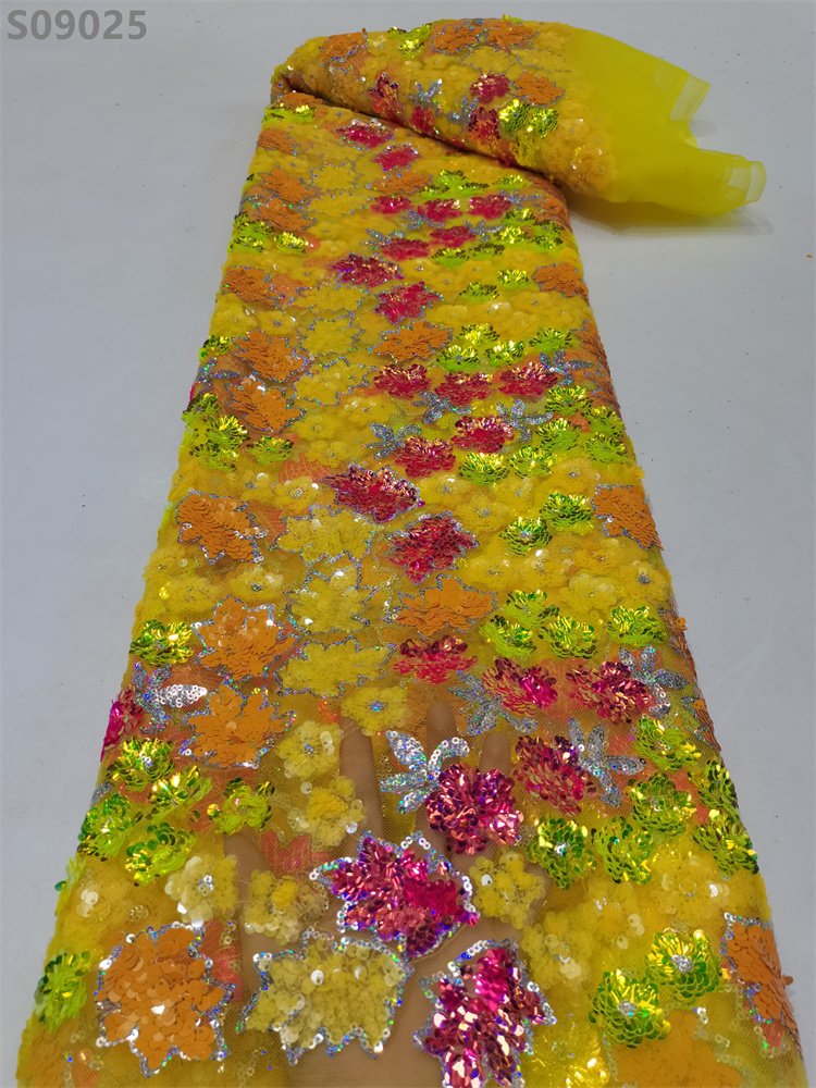 Multicolor Sequin Embroidery Net Fabric Tissu African Bridal Lace Fabric