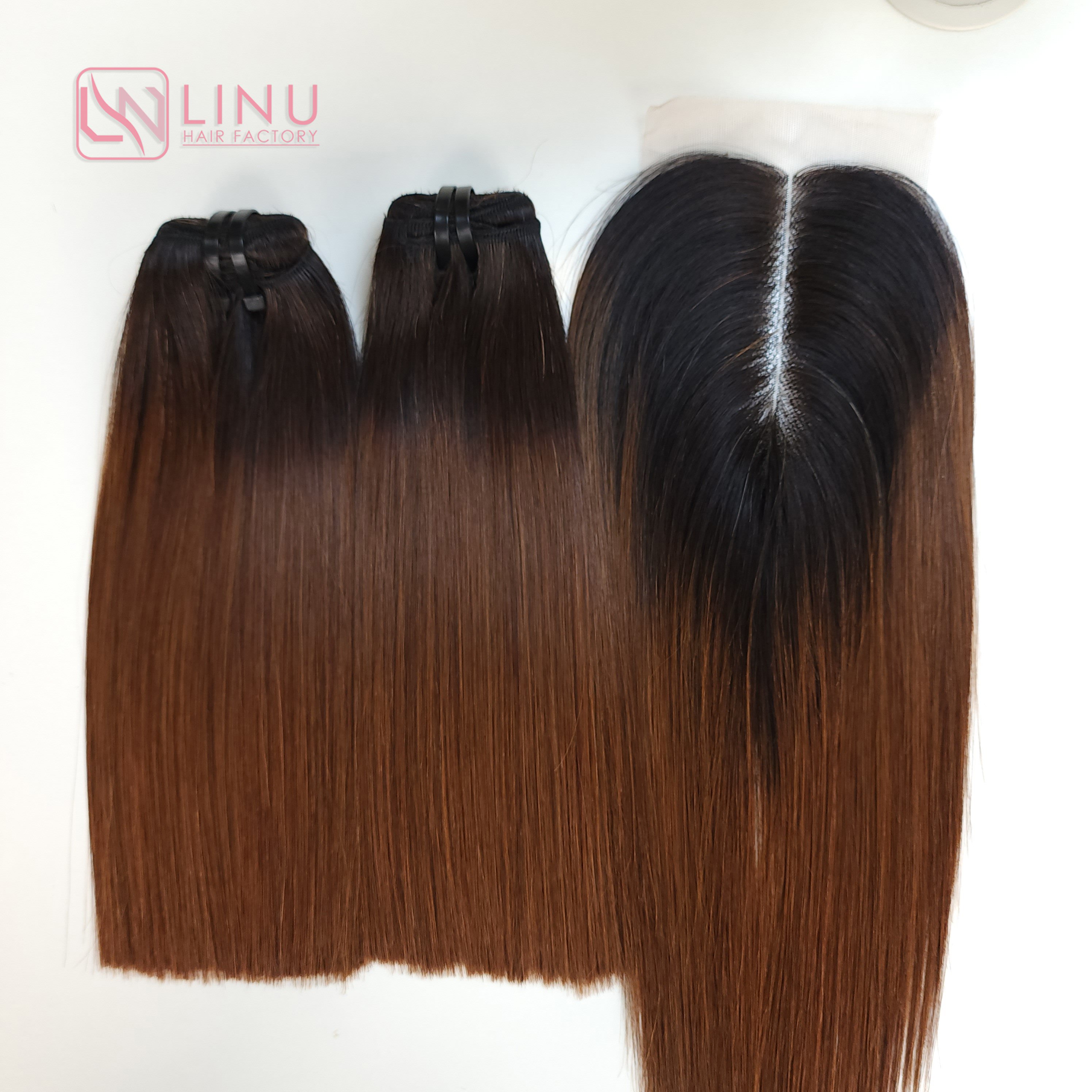 Ginger brown Genius Weft with Closure Human Hair Wigs Women Wholesale Vietnamese Virgin Hair Lace Front Wig