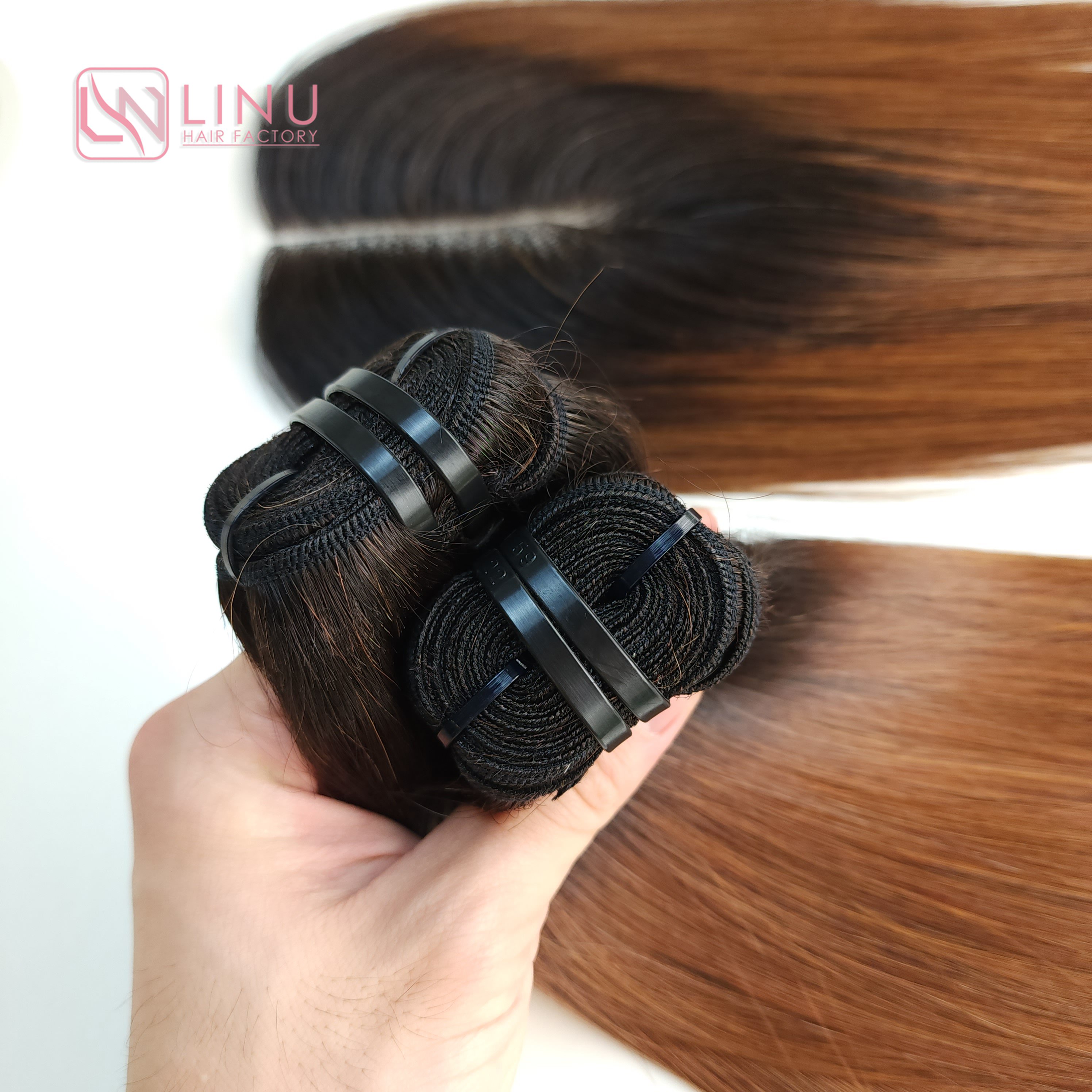 Ginger brown Genius Weft with Closure Human Hair Wigs Women Wholesale Vietnamese Virgin Hair Lace Front Wig