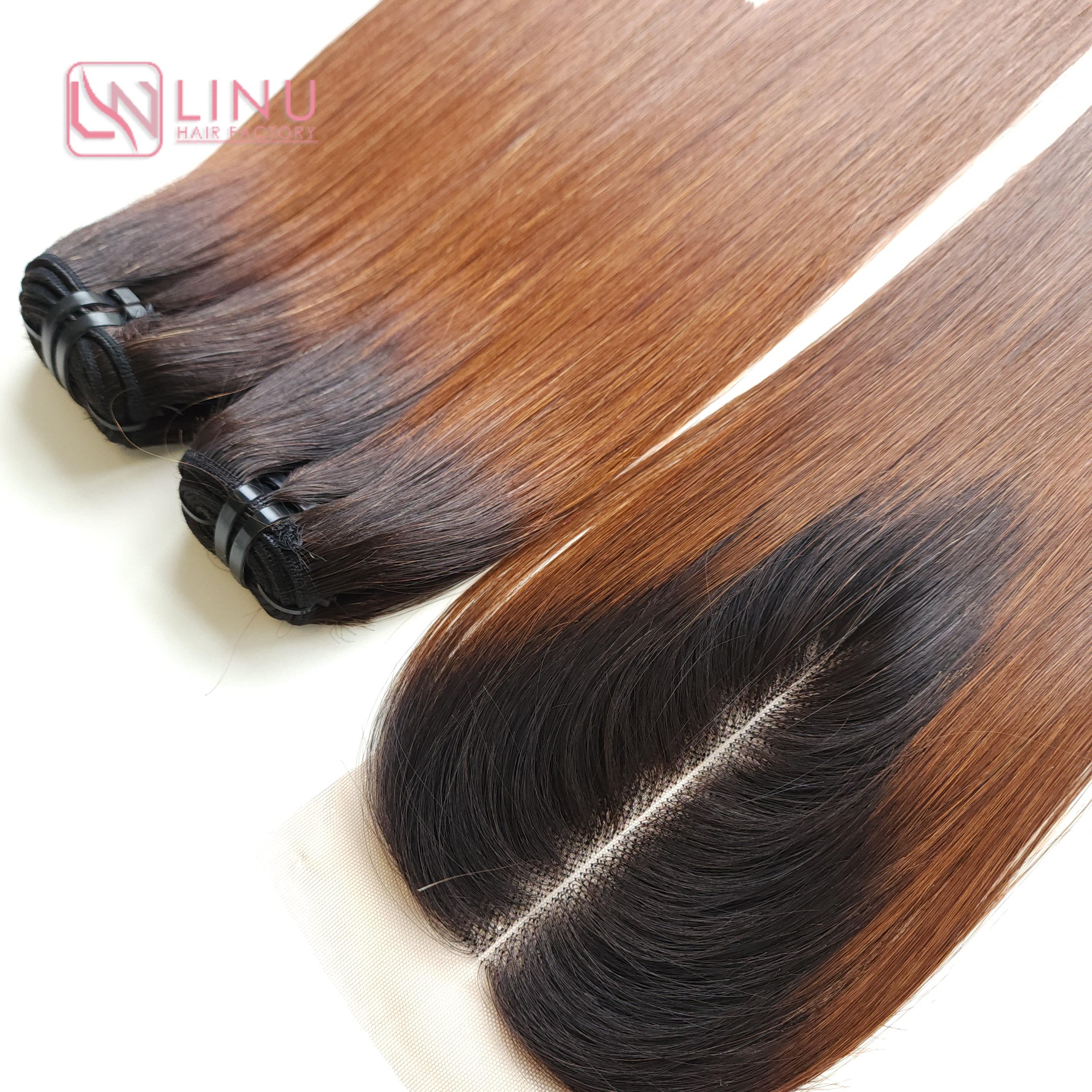 Ginger brown Genius Weft with Closure Human Hair Wigs Women Wholesale Vietnamese Virgin Hair Lace Front Wig