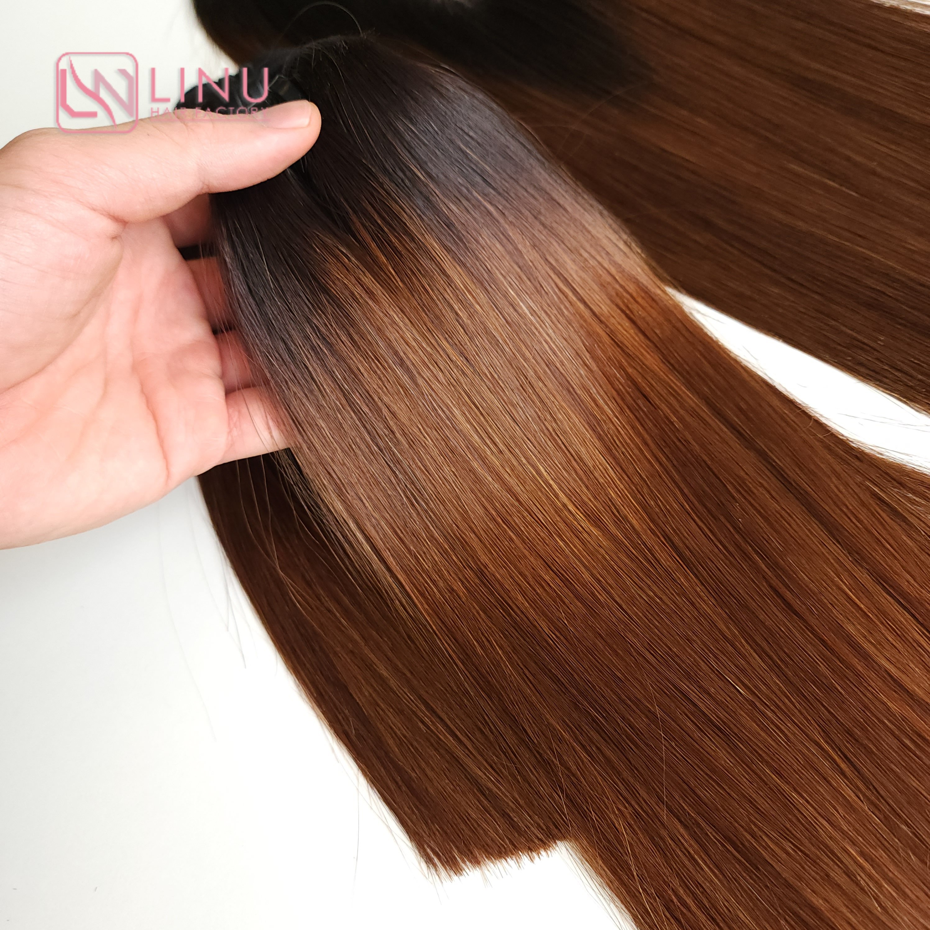 Ginger brown Genius Weft with Closure Human Hair Wigs Women Wholesale Vietnamese Virgin Hair Lace Front Wig
