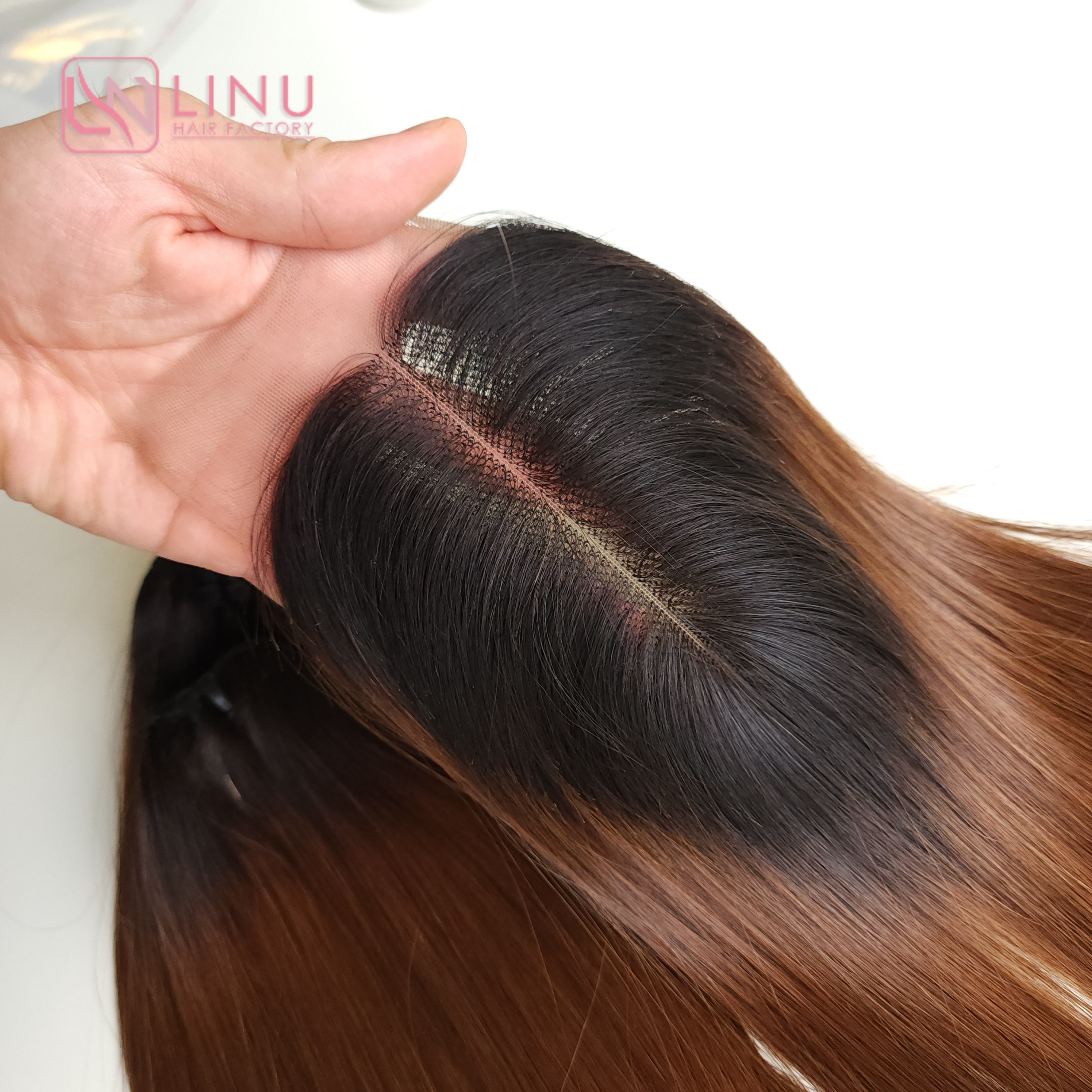 Ginger brown Genius Weft with Closure Human Hair Wigs Women Wholesale Vietnamese Virgin Hair Lace Front Wig