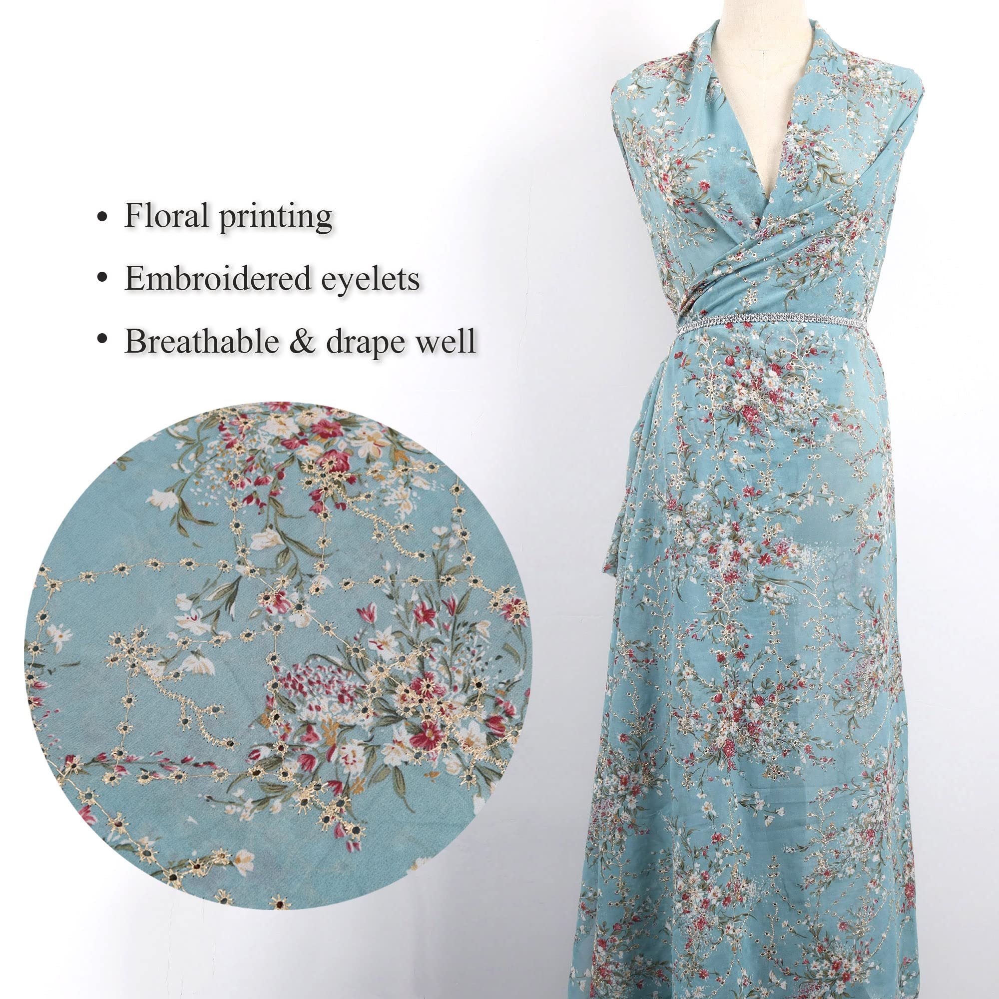 Wholesale Embroidered Soft Chiffon Fabric 100% Polyester Drape Floral Printing Embroidery Dresses Garment Chiffon Fabrics