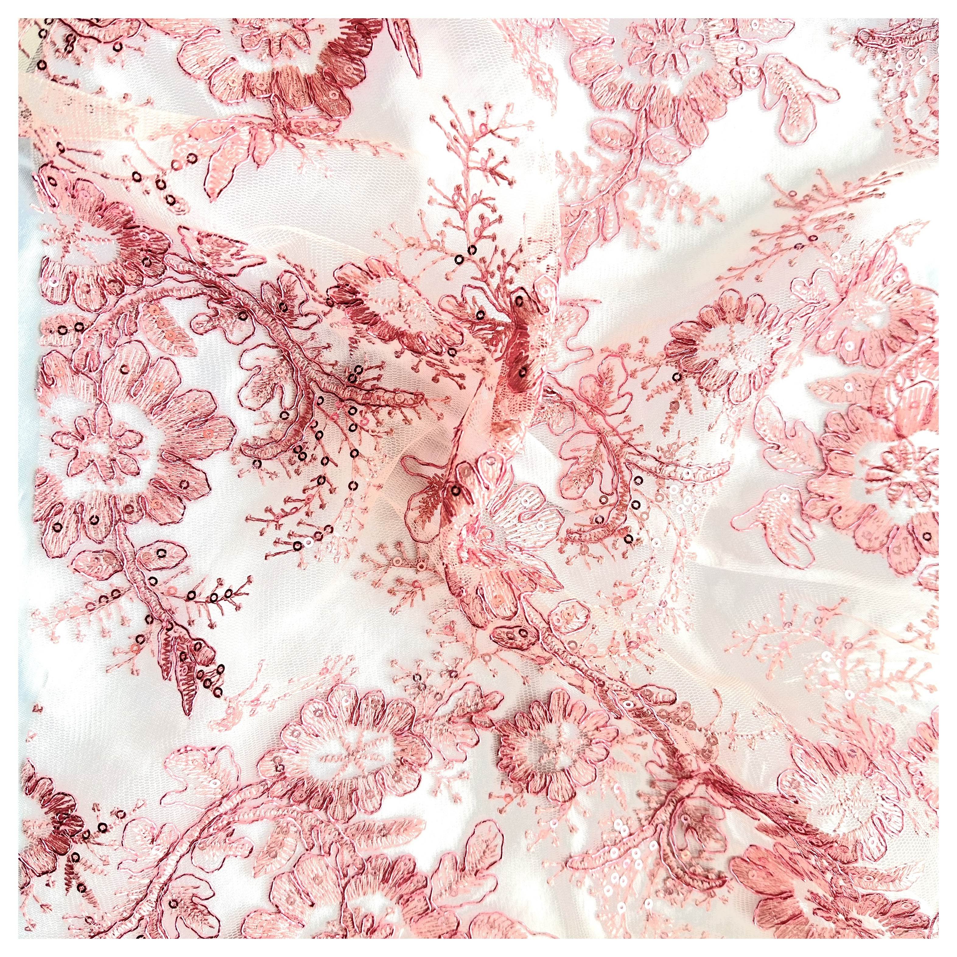 Luxury Chic Embroidery Sequin Lace Fabric From China Factory Light 3D Cording Embroidery Fabric for Party Dress