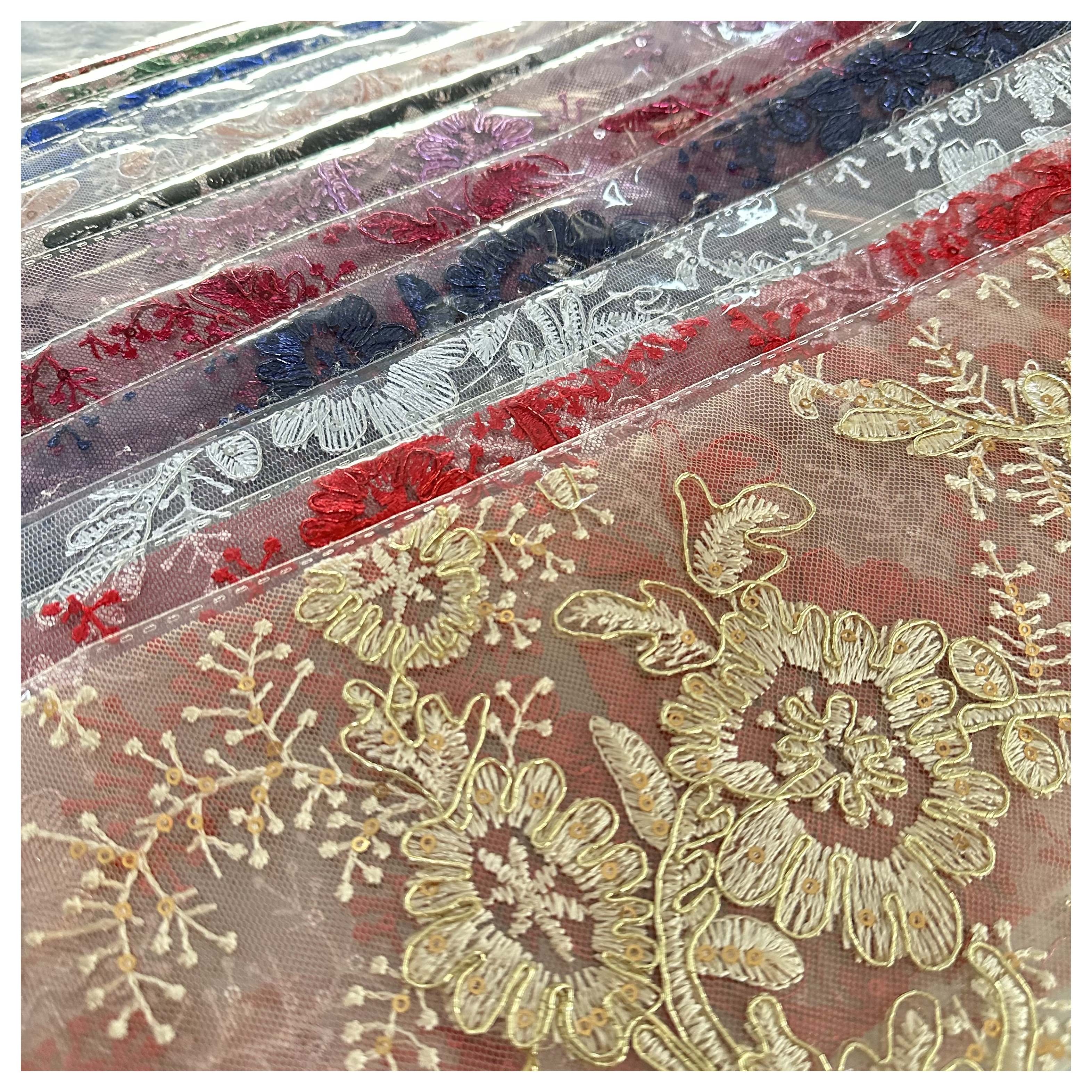 Luxury Chic Embroidery Sequin Lace Fabric From China Factory Light 3D Cording Embroidery Fabric for Party Dress