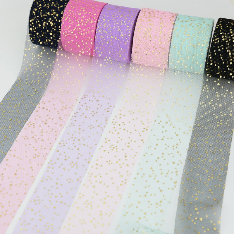 (10 yards/roll) 6cm Ribbon DIY star yarn hot gold mesh jacquard material small star lace