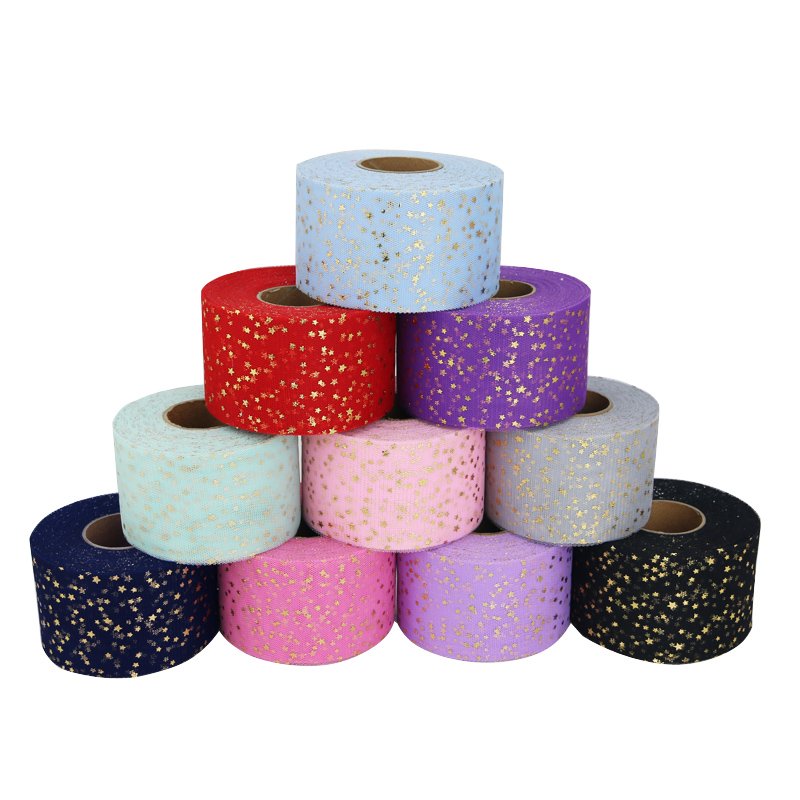 (10 yards/roll) 6cm Ribbon DIY star yarn hot gold mesh jacquard material small star lace