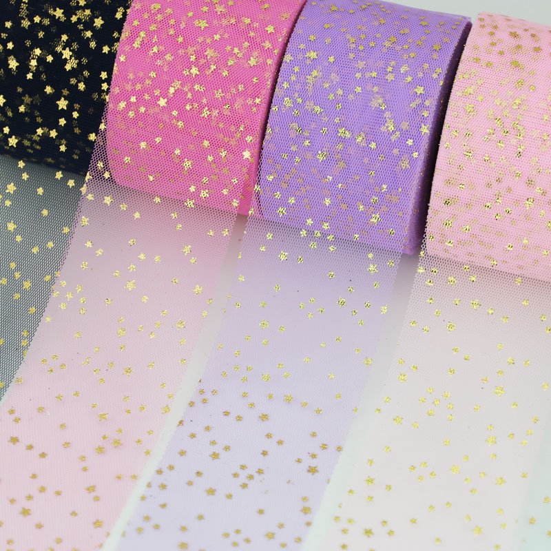 (10 yards/roll) 6cm Ribbon DIY star yarn hot gold mesh jacquard material small star lace