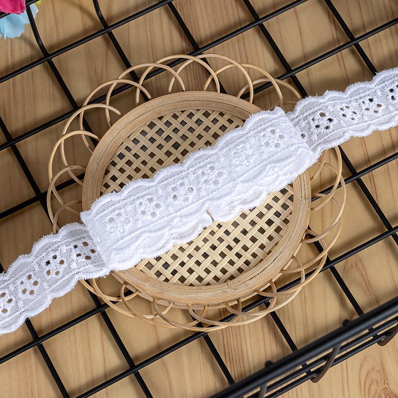 Full Cotton Cloth Embroidered Lace Bar Code Delicate Lace Factory Direct Sale White Lace Fabric