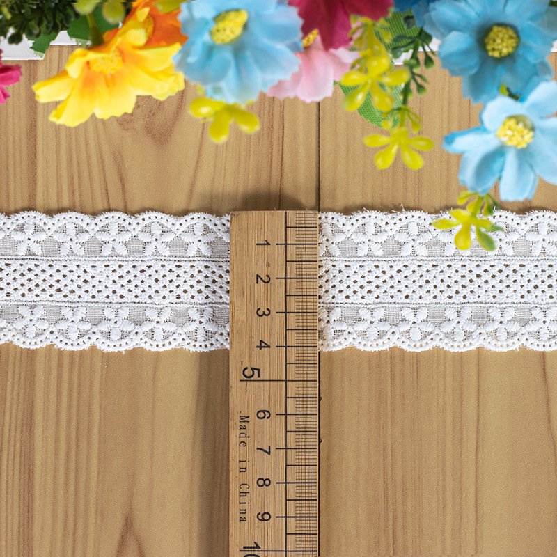 Full Cotton Cloth Embroidered Lace Bar Code Delicate Lace Factory Direct Sale White Lace Fabric