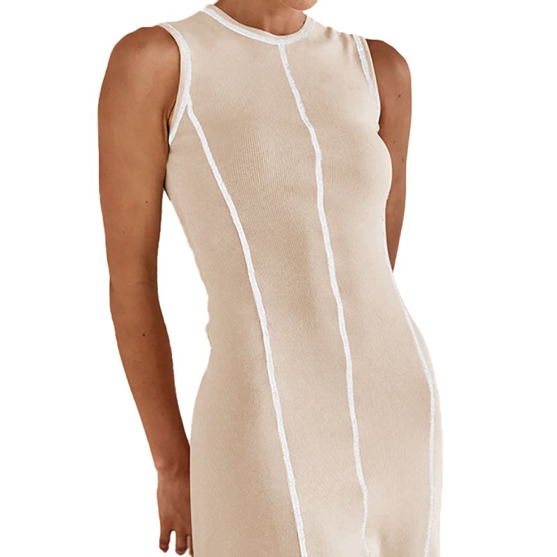 Customize Womens clothing Y2K temperament line color clash dress senior sense waisted O-Neck sleeveless ribbed undershirt dress