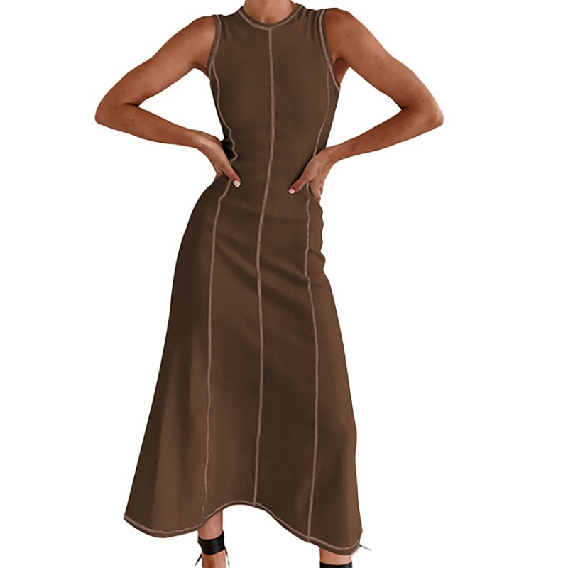 Customize Womens clothing Y2K temperament line color clash dress senior sense waisted O-Neck sleeveless ribbed undershirt dress