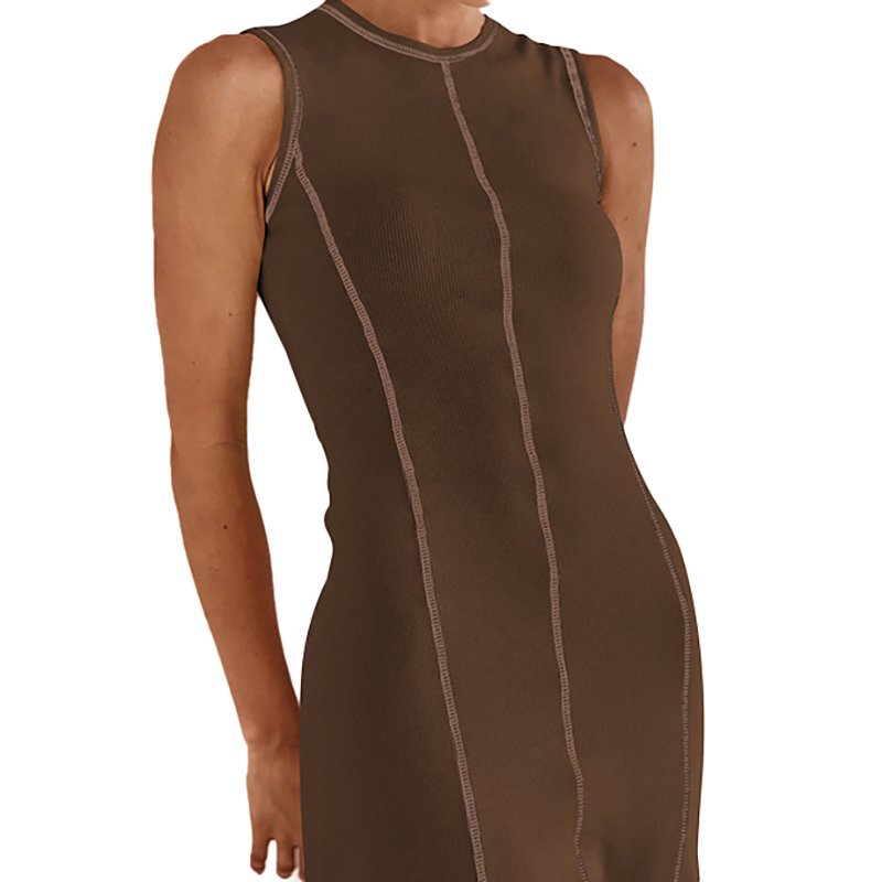 Customize Womens clothing Y2K temperament line color clash dress senior sense waisted O-Neck sleeveless ribbed undershirt dress