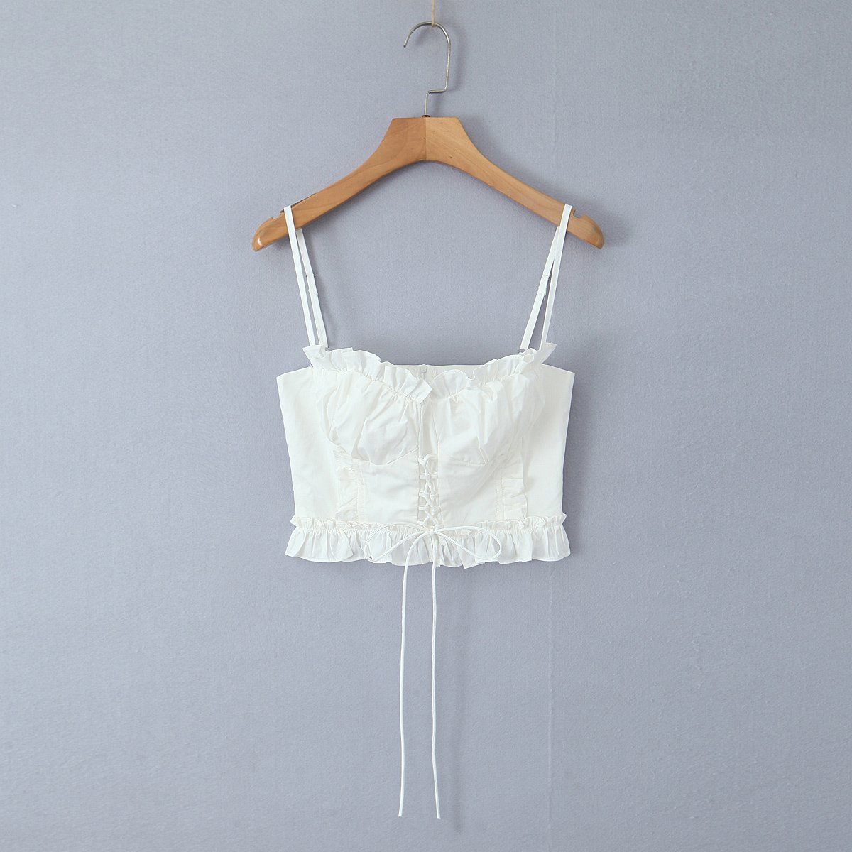 Hot sale white color sleeveless front lace up women casual fashion crop tank top