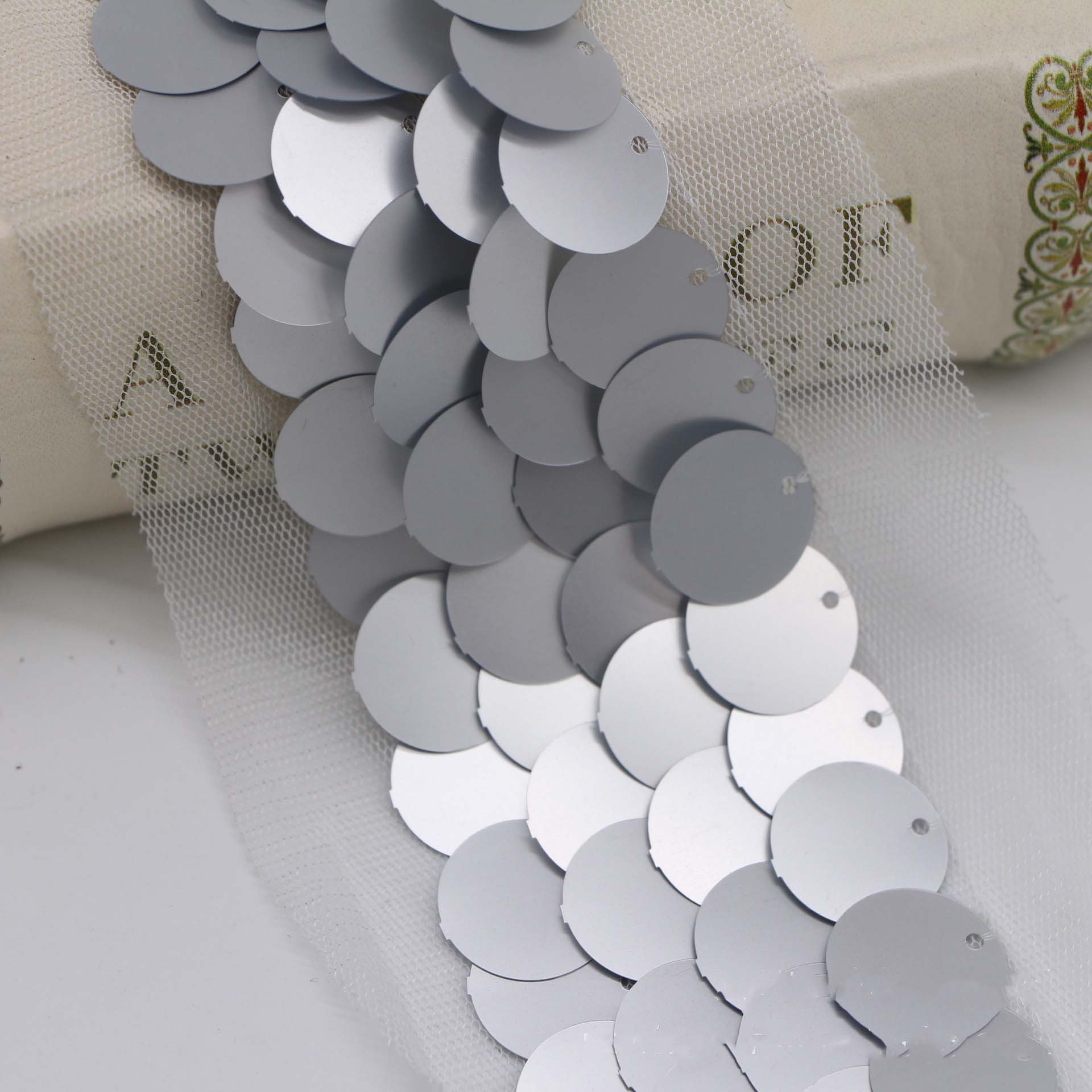 16y 35mm wide round sequins fabric sequined wedding dress lace sewing costume craft mesh trims
