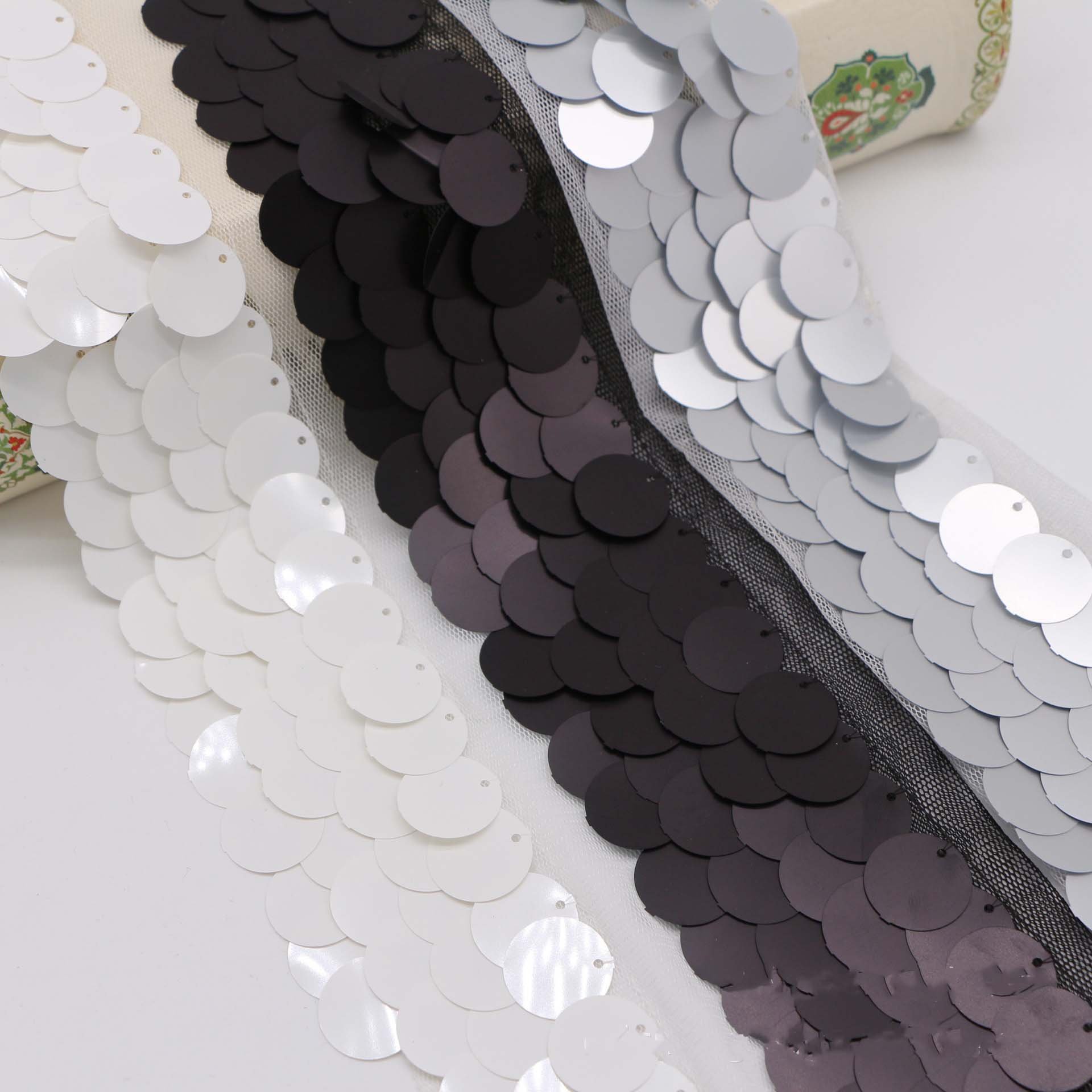 16y 35mm wide round sequins fabric sequined wedding dress lace sewing costume craft mesh trims
