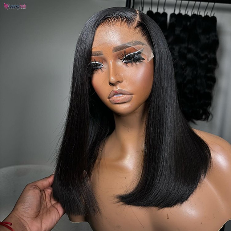 12 Inch 13X4 Deep Part Transparent Lace Bob Wig , Human Hair Glueless Frontal Lace Straight Short Bob Wigs for Black Women