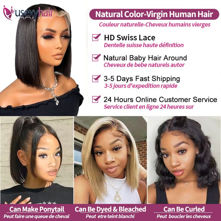 12 Inch 13X4 Deep Part Transparent Lace Bob Wig , Human Hair Glueless Frontal Lace Straight Short Bob Wigs for Black Women