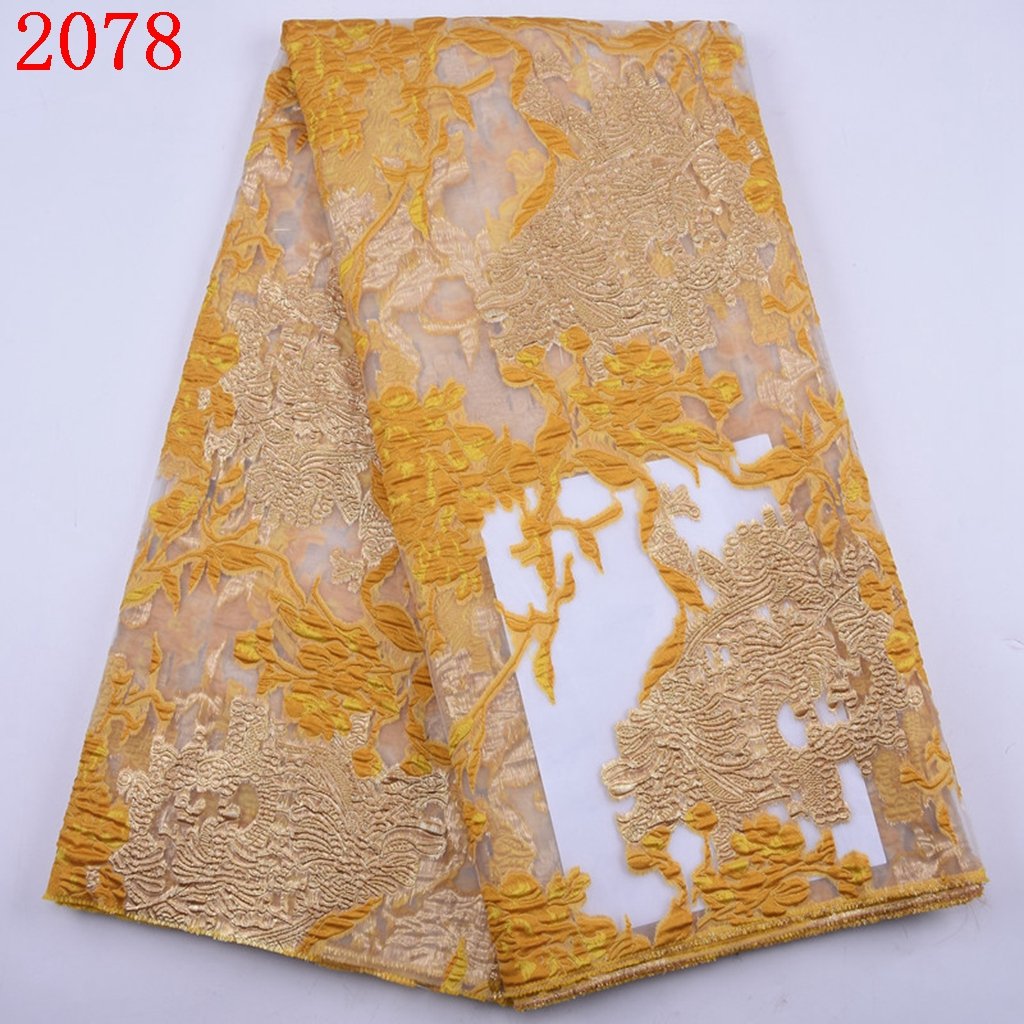 Line French Lace Fabric Nigerian Jacquard Lace Fabric for Party Dress Gold 2078 Hot Sale African Embroidery 50 Plain Sustainable