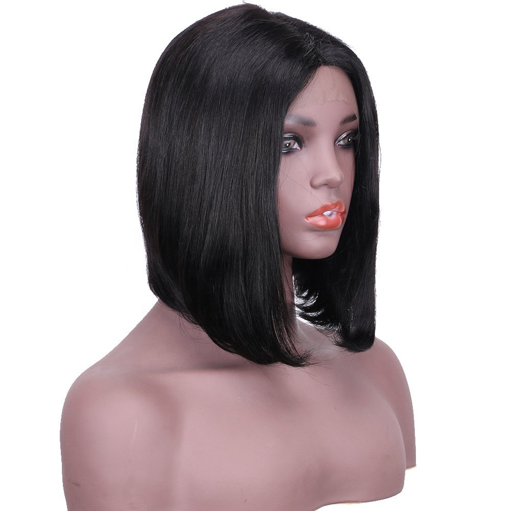 Bob Lace Front Brazilian Virgin Human Hair Wigs for Black Women T Part Lace Front Straight Bob Wig 180% Density Middle Part