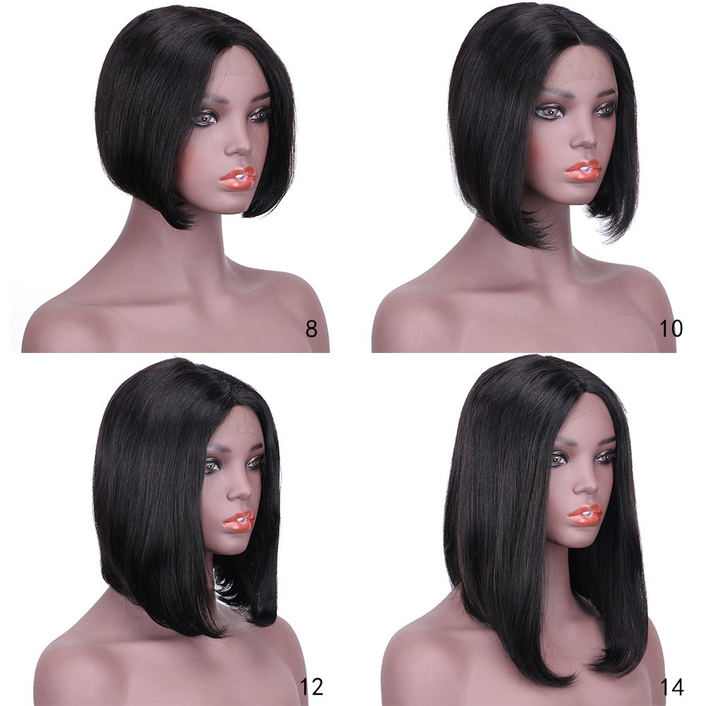 Bob Lace Front Brazilian Virgin Human Hair Wigs for Black Women T Part Lace Front Straight Bob Wig 180% Density Middle Part