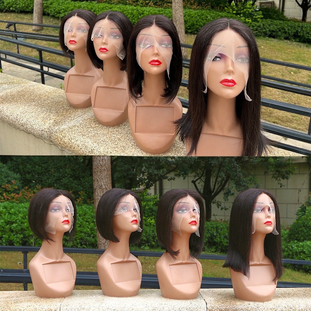 Bob Lace Front Brazilian Virgin Human Hair Wigs for Black Women T Part Lace Front Straight Bob Wig 180% Density Middle Part