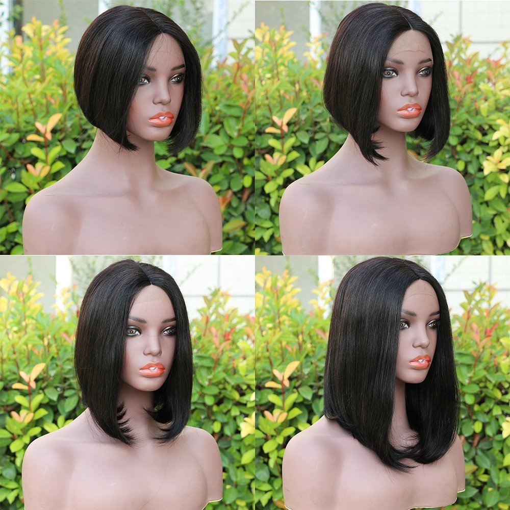 Bob Lace Front Brazilian Virgin Human Hair Wigs for Black Women T Part Lace Front Straight Bob Wig 180% Density Middle Part