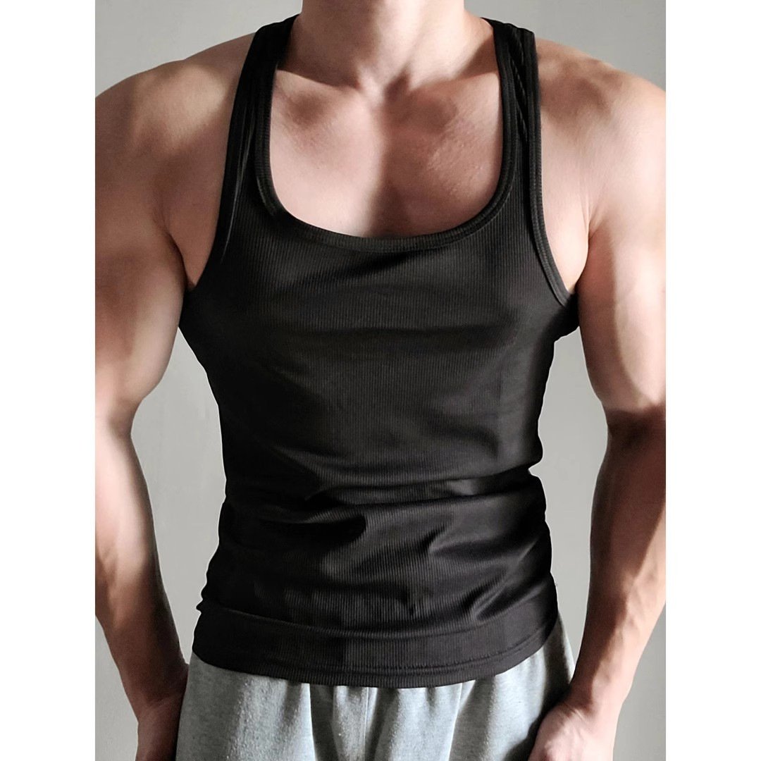 Premium blank fitness vest ribbed vest for men square collar fitness vest for men