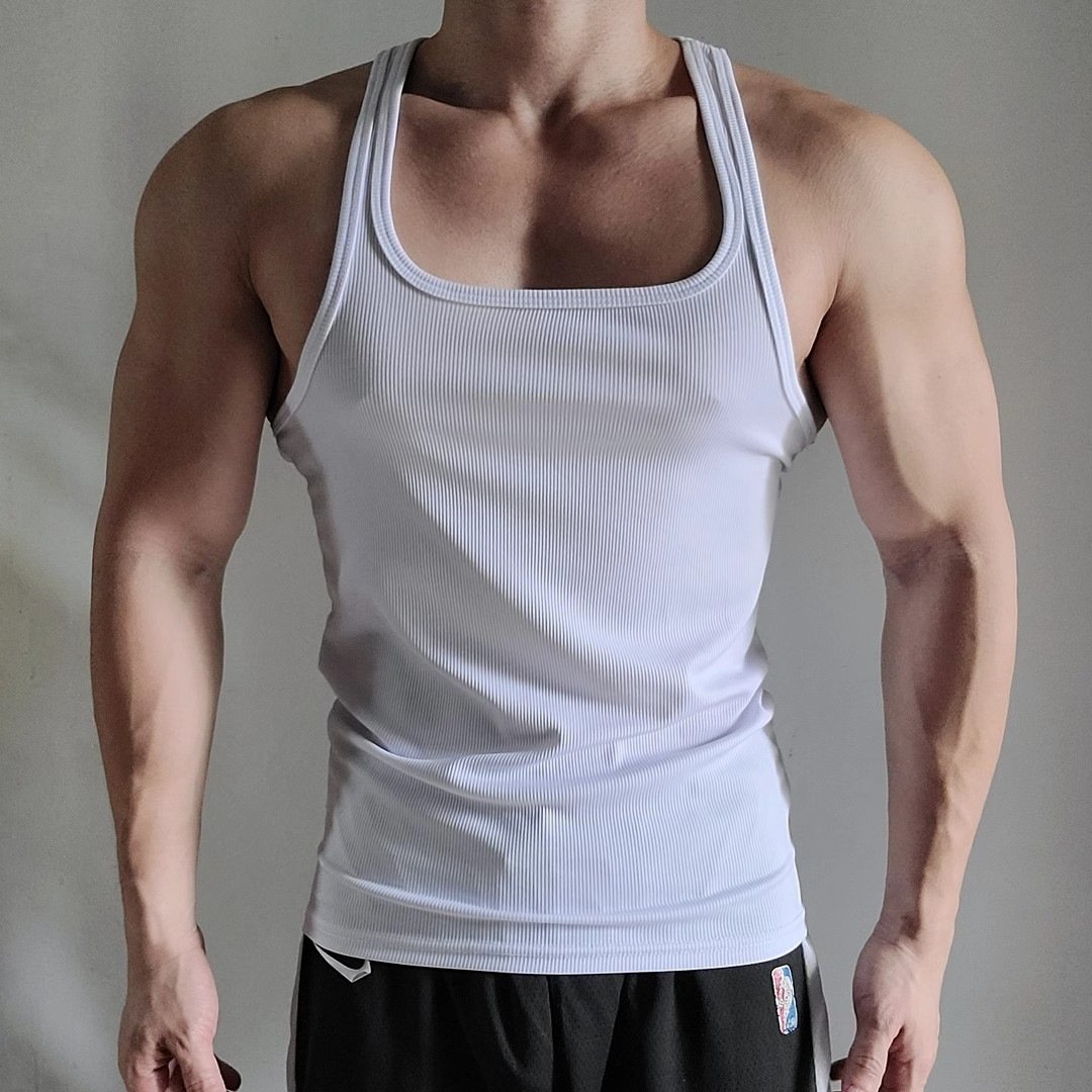 Premium blank fitness vest ribbed vest for men square collar fitness vest for men