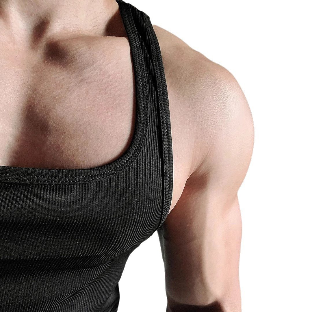 Premium blank fitness vest ribbed vest for men square collar fitness vest for men