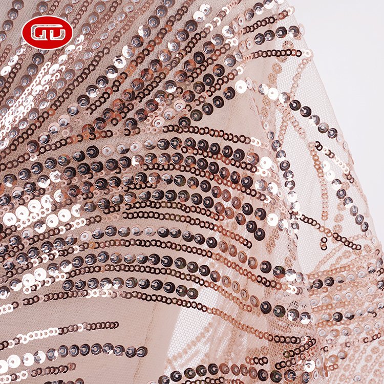 Fast delivery stylish pink luxury custom sequins mesh embroidered lace fabrics for evening dress