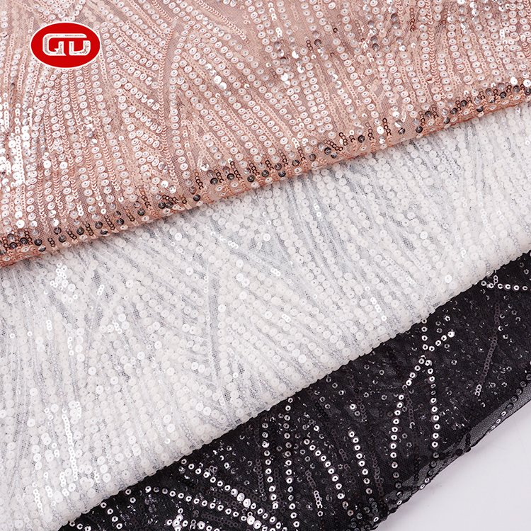Fast delivery stylish pink luxury custom sequins mesh embroidered lace fabrics for evening dress