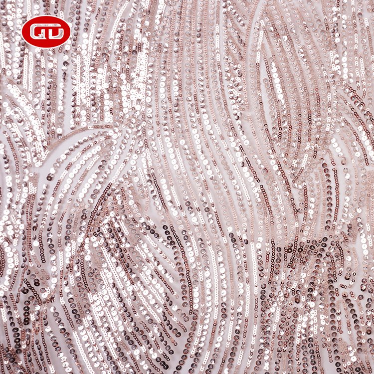 Fast delivery stylish pink luxury custom sequins mesh embroidered lace fabrics for evening dress