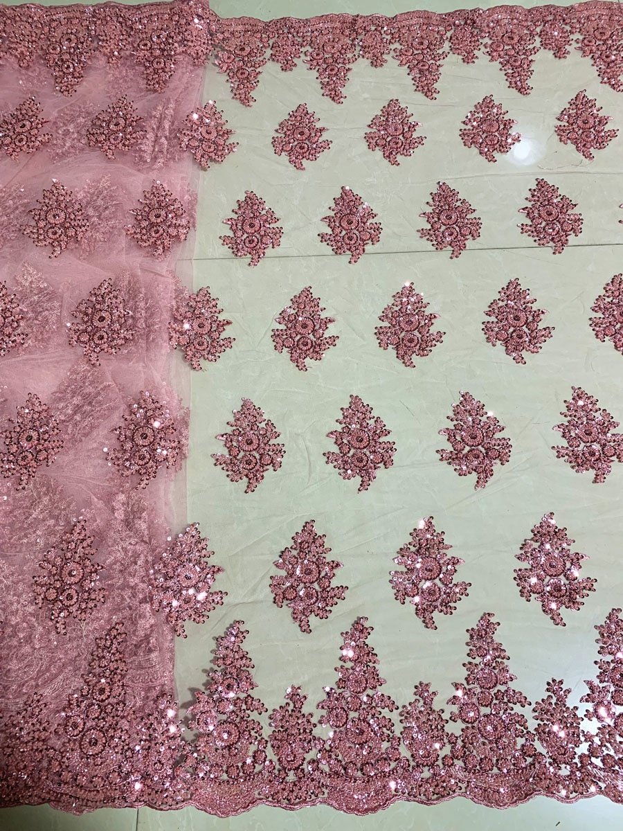 hot selling double-sided heavy sequin and beaded lace tulle fabric embroidery for dresses or clothing, high quality fabric