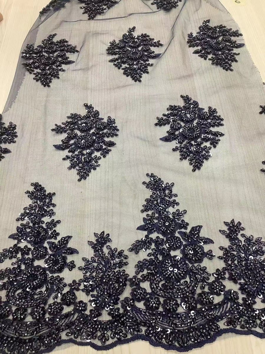 hot selling double-sided heavy sequin and beaded lace tulle fabric embroidery for dresses or clothing, high quality fabric