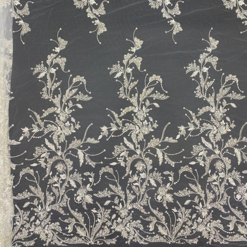 Luxury white bridal beads lace net fabric