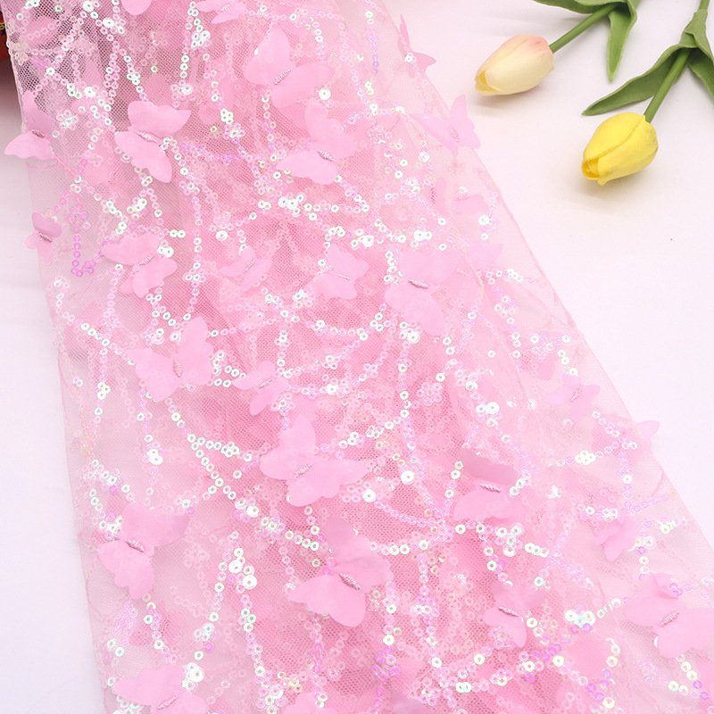 Fantasy tulle 3D embroidered sequin mesh fabric glitter sequin dress fabric with small flora flower embroidery fabric