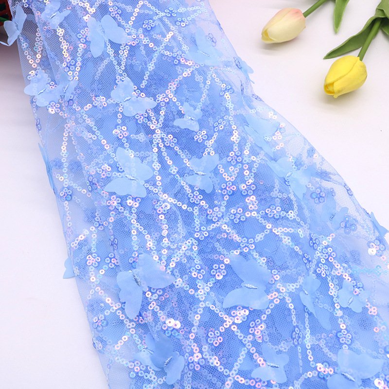 Fantasy tulle 3D embroidered sequin mesh fabric glitter sequin dress fabric with small flora flower embroidery fabric