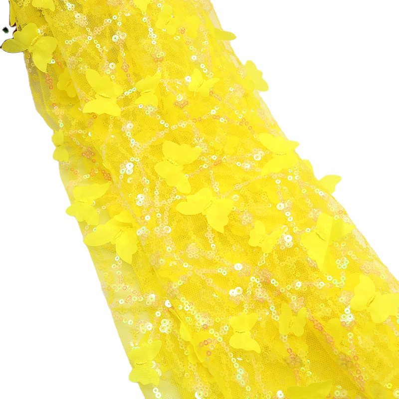 Fantasy tulle 3D embroidered sequin mesh fabric glitter sequin dress fabric with small flora flower embroidery fabric