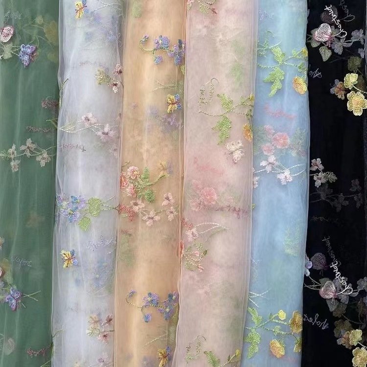 Factory Soft Mesh Small Flower Butterfly Lace Embroidery Fabric For Wedding Stage Dress
