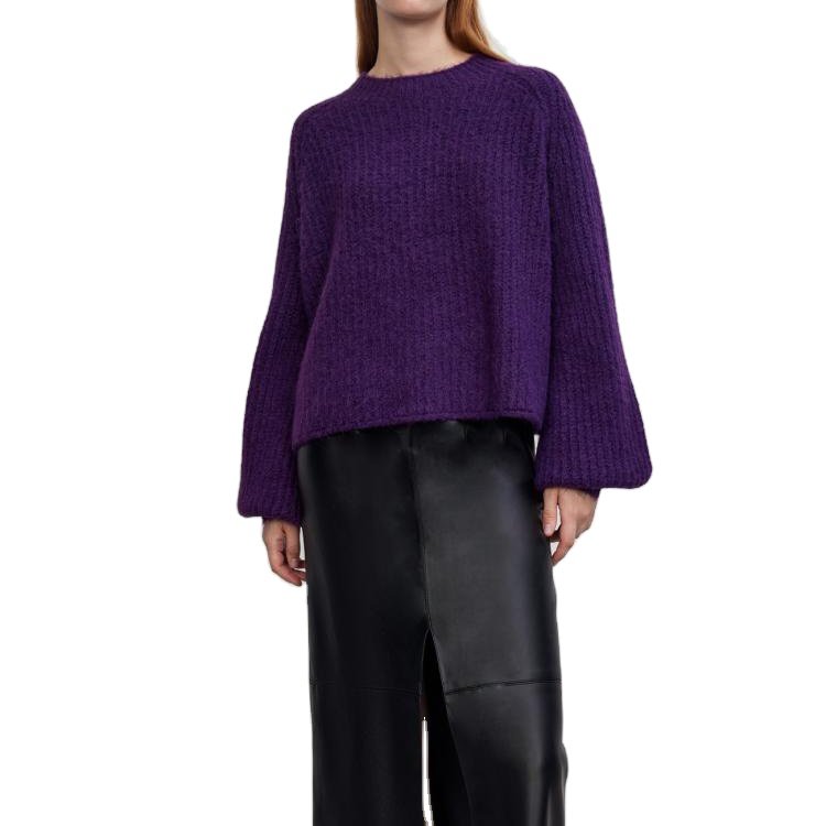 Custom Winter Warm Chunky Knit Solid Pullover Rib Knit Women Sweaters