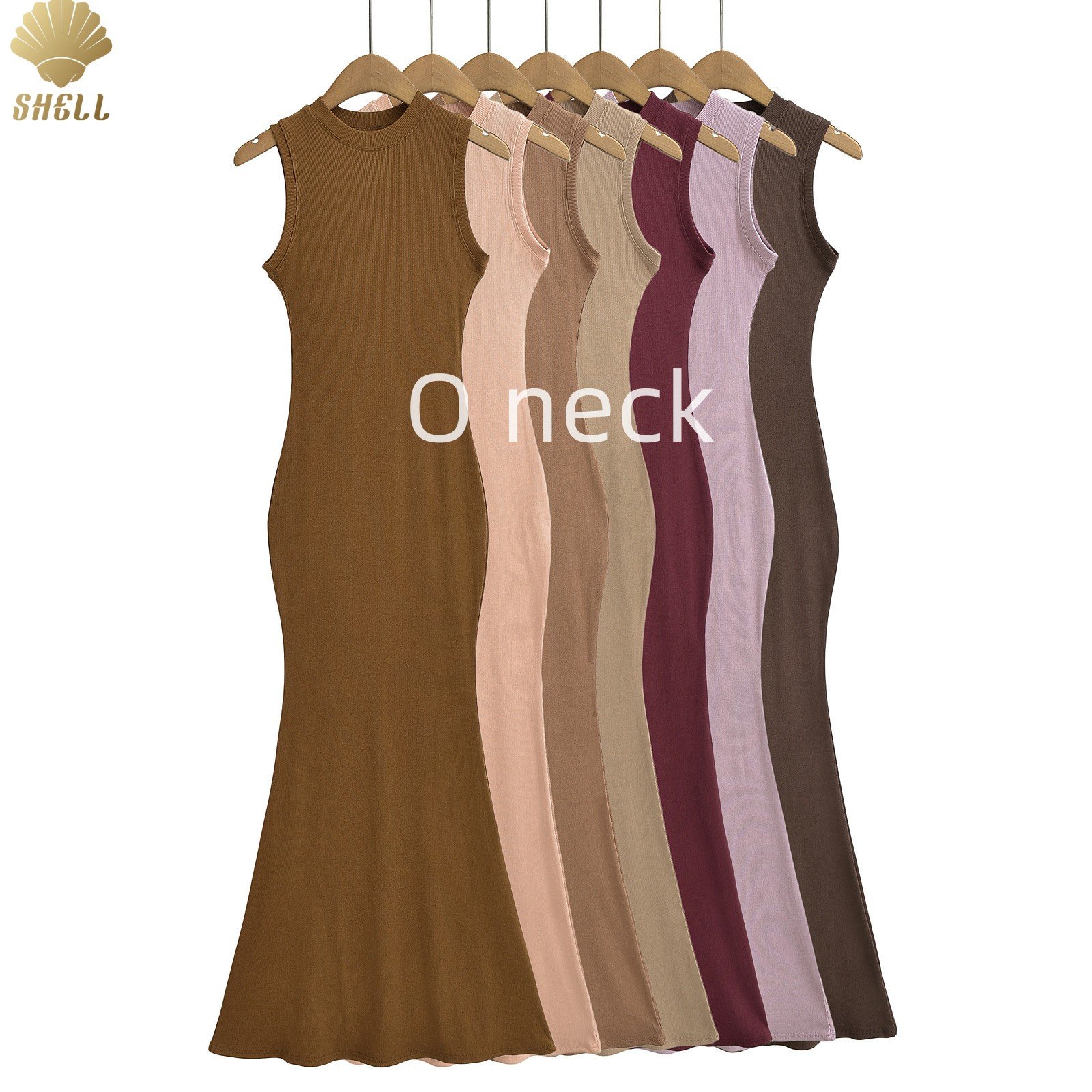CNSHELL Sexy Slim-Fit Hip-Covered Long Fishtail Skirt Stretch Tight Round Neck Sleeveless Dress Women