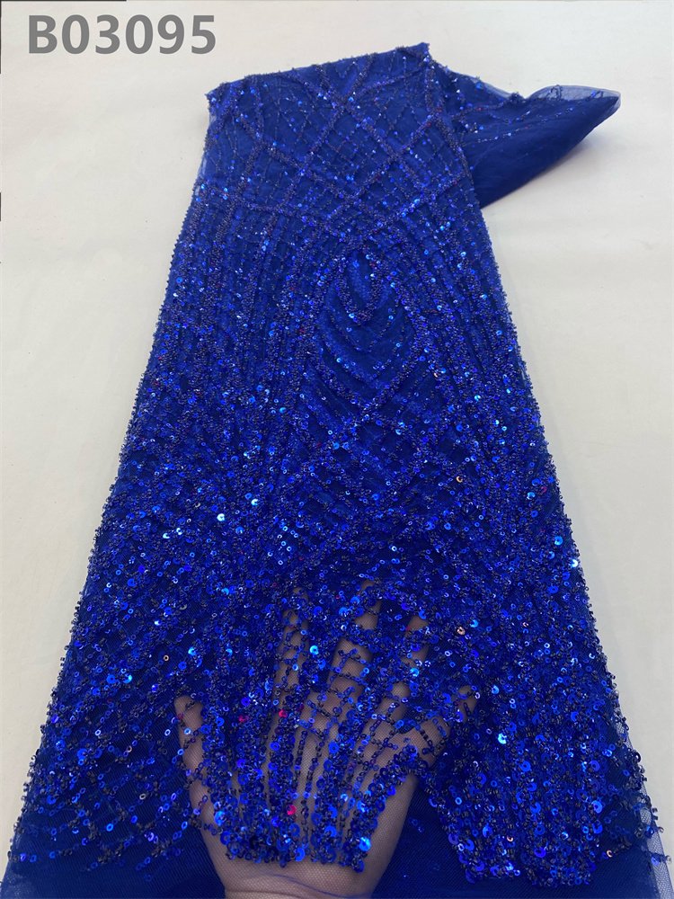 2023 New Fashion French White Mesh Lace Fabric Glitter Luxury Heavy Beaded Lace Fabric