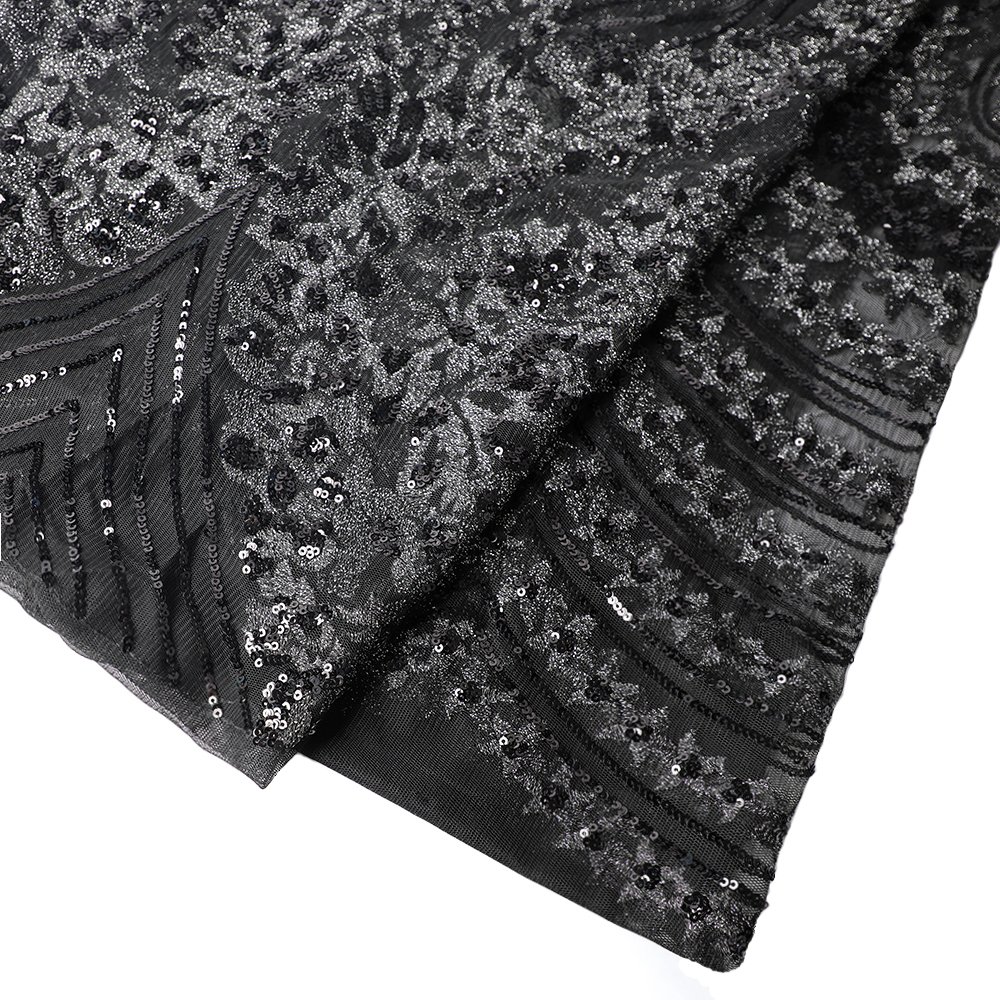 ARCHSTELLA Black Asoebi sequins embroidered shiny evening dress fabric
