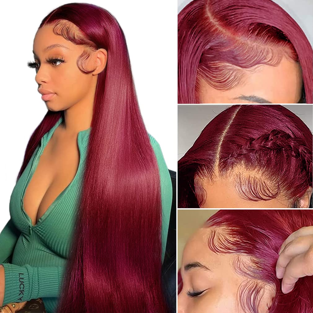13x6 Transparent Swiss 99j Frontal Wig 100% Raw Human Cuticle Aligned Hair Wig Glueless 13x4 Lace Front Wigs for Black Women